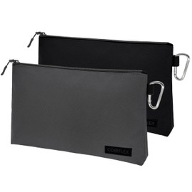 COREFLEX 2 Pack Premium Tool Pouch Zipper Bag with internal pockets, 12inch Tool Bag, Multipurpose Storage pouch, Flat Bottom for stand alone (2 Pack, Grey, Black)