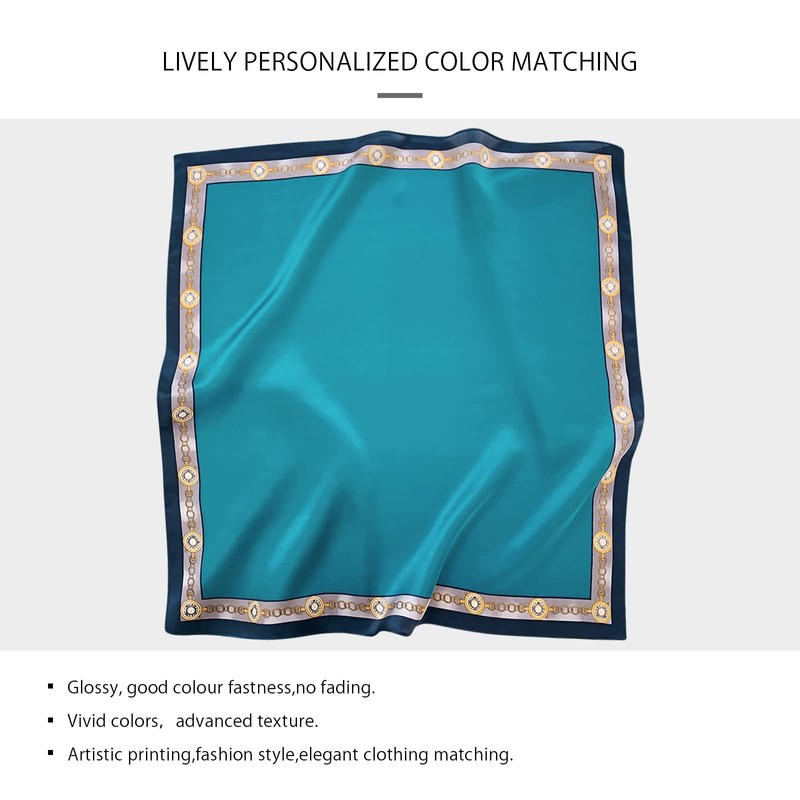 LumiSyne Women's Silk Scarf, Square Scarf, Solid, Retro Chain, Print,