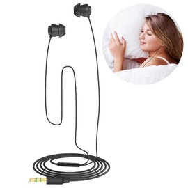 GEEKRIA - Tapones de oído aisladores de ruido, auriculares para dormir, mini cómodos ASMR para dormir, apto para insomnio, sonidos ambientales, viajes de aire, sueño lateral/ligero, ruido blanco con micrófono y control de volumen, color negro