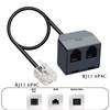 RJ11 1 to 2 Phone Line Splitter 6P4C Plugs Four