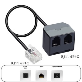 RJ11 1 to 2 Phone Line Splitter 6P4C Plugs Four Core Adapter with 4.8inch Cable for Telephone Fax Machine (1)