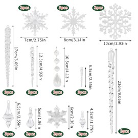DERAYEE 36 PCS Christmas Hanging Decoration, Acrylic Crystal Ornaments Christmas Tree Decoration for Xmas Wedding Festival Home Party Supplies
