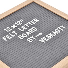 Felt Letter Board with 460 Letters, Numbers & Symbols - 12 x 12 inch Changeable Message Board with Wooden Frame Wall Mount Hook (Gray)
