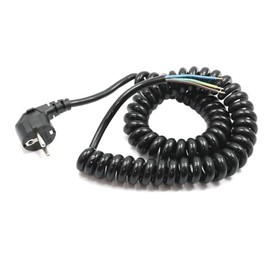 WITTKOWARE Coiled Cable with Earthing Contact Plug, 3G 1.5 mm², 120 cm, Max. 4 m, Black
