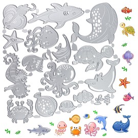 cersaty® 16 Species Metal Embossing Stencils, Cutting Stencils, Silver Cutting Dies for DIY Scrapbooking Cards Craft Gift Home Decoration (Various Sea Animals)