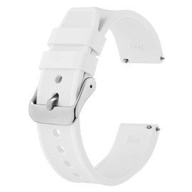 BISONSTRAP Sport Silicone Watch Band 20mm, Quick Release Rubber Replacement Band Men Women Bracelet, White/Silver Buckle