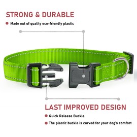 Reflective Dog Collar with Buckle Adjustable Safety Nylon Collars for Small Medium Large Dogs, Grass Green M