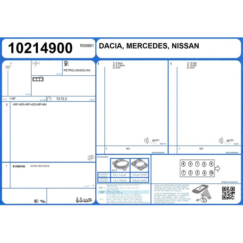 AJUSA 81060100 Cylinder Head Bolt Kit
