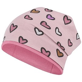 Smarilla Girls' Autumn Beanie Transition Hat Cotton Double Layer, Dusky Pink-Pink Heart