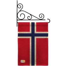Americana Home & Garden GS140174-DB-03 Norway Burlap Flags of The World Nationality Impressions Decorative Vertical 13" x 18.5" Double Sided Flag Set Metal Fansy Wall Bracket Hardware