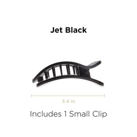 TELETIES - Small Flat Rectangle Clip - For Thin-Medium Hair - For Lounging, Travel, Yoga, & More - Strong Grip, Bendable Teeth, Comfortable Lay-Back Design - All Hair Textures - Jet Black