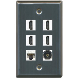 RiteAV - 4 HDMI and 1 - Ethernet Cat5e and 1 - Toslink Port Wall Plate White - Stainless Steel