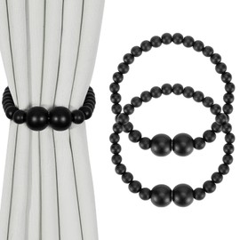 Magnetic Curtain Tiebacks, 2 Pack Curtain Holdbacks for Draperies, Wood Bead Curtain Tiebacks, Elegant Curtain Tie Backs for Bedroom Decor, Boho Room Decor, Nursery Decor, Farmhouse Decor