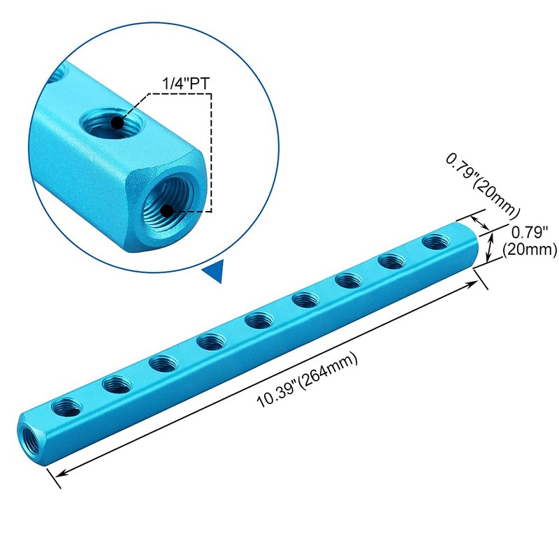 Baomain Aluminum Air Manifold Block, 9-Way 12-Port, 1/4" PT Threaded