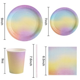 Gudvilla 192Pcs Purple Pastel Birthday Decorations Pastel Plates and Napkins Party Supplies Pastel Rainbow Party Plates, Pink Purple Birthday Plates for Iridescent Colorful Easter Party, Serves 24