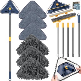 80" Wall Cleaner Mop with Long Handle, Sunoyar 5-in-1 Walls Washer for Baseboard Duster Ceiling Painted Wall, 360°Rotation Wall Cleaning Tool Kit with Squeegee Chenille Microfiber Pad Brush Scraper