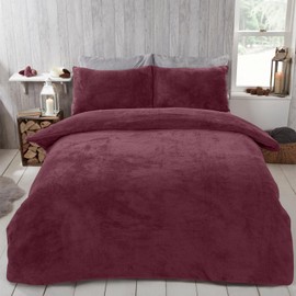 Brentfords Winter Duvet Double Red Teddy Fleece, Double Duvet Covers Set Luxury Super Soft Teddy Bear Fleece Quilt Cover Double Bedding Set with Pillowcases, Burgundy