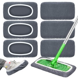 Reusable Dry Sweeping Cloths Microfiber Wet Pads Refill Compatible with Swiffer Sweeper Mop, Machine Washable Sweeping Mop Pads for Use on All Sealed Floors - Stone, Hardwood, Laminate & Tile (6 Grey)