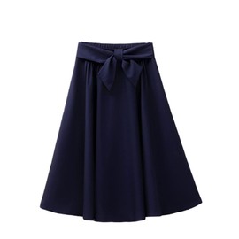 Blostirno Women's Long Skirt, Maxi Length, A-Line, High Waist, Elastic, Stylish, Navy (ribbon), Free Size