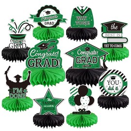 10PCS Graduation Decorations Class of 2025 Centerpieces, Congrats Grad Honeycomb Table Toppers for Graduation Party Favors, 2025 Graduation Party Decorations (10PCS, Green & Black)