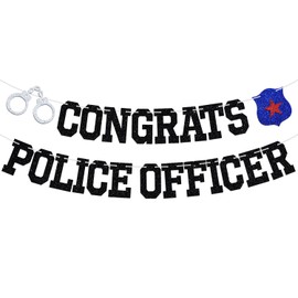 Congrats Police Officer Banner, Police Grad/Future Police, Police Academy College Graduation Party Decoration Supplies, Black Glitter