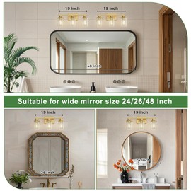 DORESshop 20 Inch Bathroom Light Fixtures, 3-Light Brass Bathroom Lighting Fixtures Over Mirror with Clear Glass Shade, Vanity Lights for Living Room Bedroom, ETL Listed