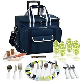 Picnic at Ascot- Original Insulated Picnic Cooler on Wheels with Service for 4- Designed & Assembled in The USA