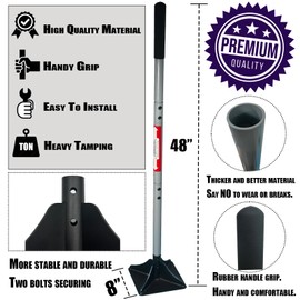 Heavy Duty Steel Tamper 8"x8" with 48 inch Handle and Rubber Grip Ideal Garden Landscaping Rammer for Earth Soil Asphalt, Gravel and Dirt Compaction Levelling Paver Tool Trash Tamper