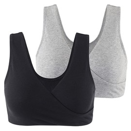 COLOMI Maternity Nursing Bra Wireless Cotton Breastfeeding Bra for Sleep (Black+Grey/2Pack, XXL, xx_l)