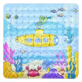 Shower Mat Non Slip Square, 21 x 21 inch Baby Cartoon Shower Bath Mat with Suction Cups, Bathroom Safety Bathtub Mat for Elderly, Pregnancy, Kids (Turtle, 53 x 53cm)