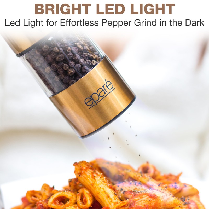 Eparé Brass Salt and Pepper Mill - Battery Operated Gold