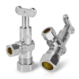 (Pack of 2) Seelink 1/4-Turn Loose Control Key Angle Stop Valve, 1/2" Nominal (5/8" OD) Compression x 3/8" OD, Chrome Plated Brass