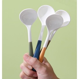 4Pcs Porcelain Soup Spoons Cute Ceramic Tablespoon Long Handle Soup Spoon Small Spoons For Soup Dumpling Ice Cream (Orange+Green+Blue+Brown)