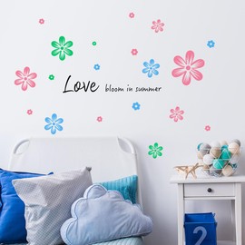 Colourful Daisy Wall Decals Flower with Letter Love Bloom in Summer Wall Stickers for Wall Peel and Stick for Nursery Bedroom Living Room Wall Decor (Colourful Daisy Wall Decals)