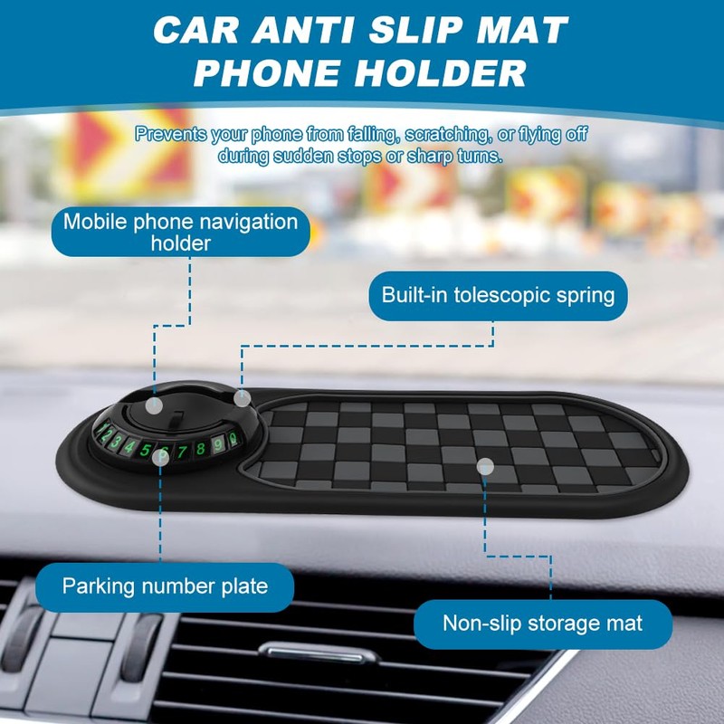Herxsin Multifunction Car Anti-Slip Mat, Car Dashboard Mobile Phone Holder,