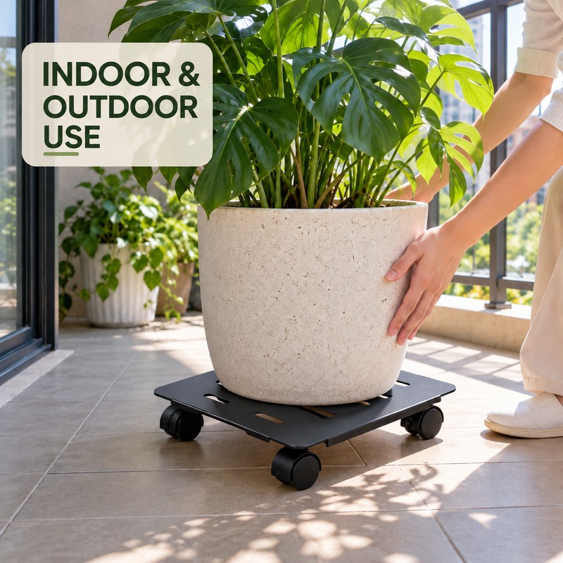 Rolling Metal Plant Caddy with 360° Swivel Wheels for Indoor
