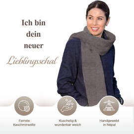 yanopurna Cashmere Scarf - Made of 100% Cashmere Wool, 68 x 190 cm, Cashmere Scarf in Plain, Handwoven from Nepal, Unisex, Hand Wash, Black / Grey