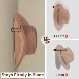 SEKSON Cowboy Hat Rack for Wall, 4 Pack Metal Iron Hat Holder, Wide Brim Hat Hooks, Wall Mount Hat Hanger for Baseball Caps, Fedoras, Straw Hats, Black