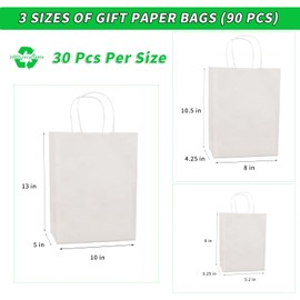 FACEBAG 90-Pack White Kraft Paper Bags with Handles Bulk, Assorted Sizes Gift Bags for Favors Grocery，Retail，Party，Festival，Wedding，Birthday，Shopping，Business，Goody Craft Merchandise Take Out Sacks