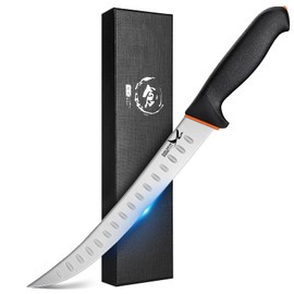 Golden Bird Professional Breaking Knife - 10 Inch Multifunction Butcher Breaking Knife for Meat Cutting, Stainless Steel Cimeter Knife, Razor Sharp Scimitar Knife, Granton Edge Carving Knife