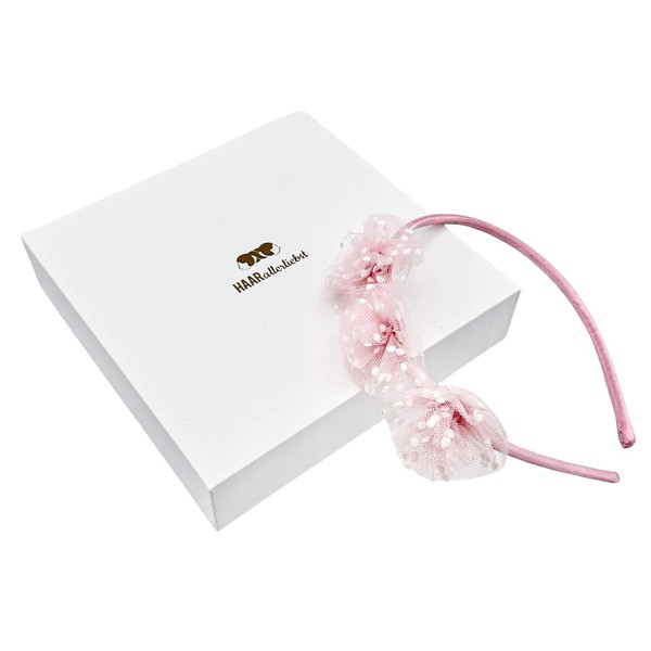 HAARallerliebst Girls Alice Band (Tulle with Polka Dots, Pink) with