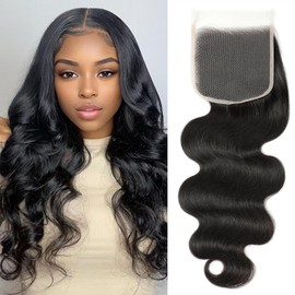 5x5 Transparent HD Lace Closure Body Wave Human Hair Pre Plucked Invisible Lace Closure Unprocessed Human Hair Invisible Knot Natural Black with Baby Hair(20Inch, Body Wave)