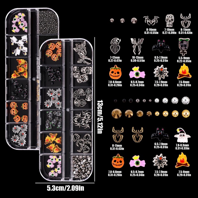 ネイルパーツ ハロウィン 2ケース 3D 立体 カボチャ おばけ 蜘蛛 蜘蛛の巣 コウモリ