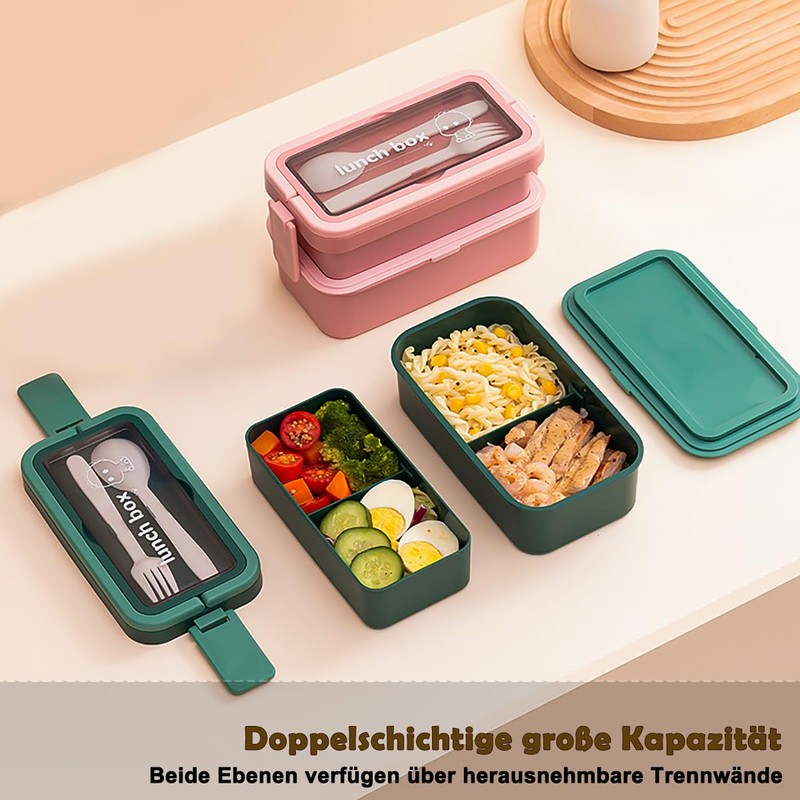 Echehi 2-Layer Lunch Box with Compartments for Adults and Children,