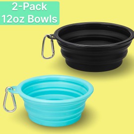 Made Easy Kit Portable Collapsible Dog Bowl for Water or Food Great Pet Travel Bowl in Multiple Sizes (Teal Black, Standard 12oz 2-Pack)
