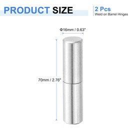 sourcing map 2Pcs 2-3/4" x 5/8" (LxD) Stainless Steel Weldable Detachable Barrel Hinges for Metal Gate Swing Door Trailer Ramp, Silver