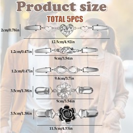 Cinch Clip Set - 5PCS Women’s Sweater and Dress Clips in 5 Styles (Heart, Horizontal Figure-8, Thumb, Rose, Diamond Flower), Premium Zinc Alloy Waist Cinch Belt Clips for Cardigans, Dresses,