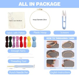 RUIQLXHANG Punch Needle Kits Adults Beginner, Cute Cartoon Highland Cow with Daisy Flower for Beginners, Punch Needle Starter Craft Set with 20cm Hoop, Perfect for Festival Gift and Decoration