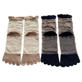 Women's 5 Toe Socks, Anti-Slip, Mesh, Cute, 5 Toe Socks, Non-slip, Top Thread, 100% Cotton, Loose Mouth, 3 Pairs Set (Choose Color), Pink, Gray, Black, Beige, Purple