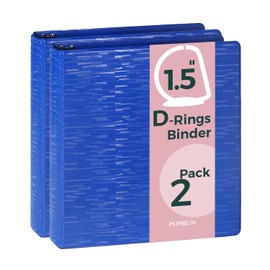 POPRUN 3 D-Ring Binder 1.5 Inch, PVC-Free Durable Organizer with 2 Inside Pockets for School & Office, Heavy-Duty Binder Holds 375 Sheets (8.5" x 11" Paper), 2 Pack, Prussian Blue